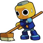 [Image of a Servbot using a push broom]